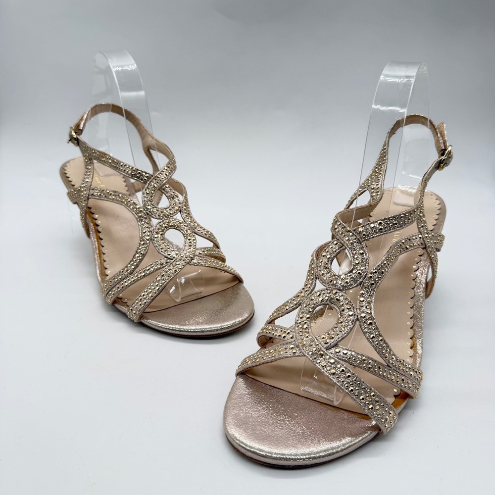 Charter Club Kelsah Champagne Gold Rhinestone Strappy Wedge Sandals Womens 9.5M